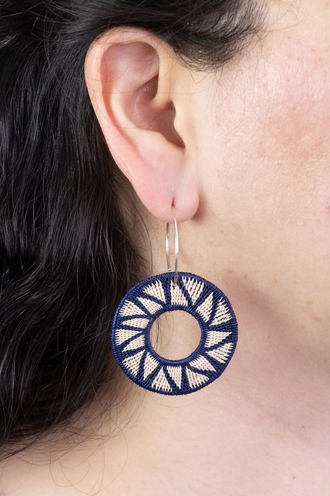 Round Navy Earrings
