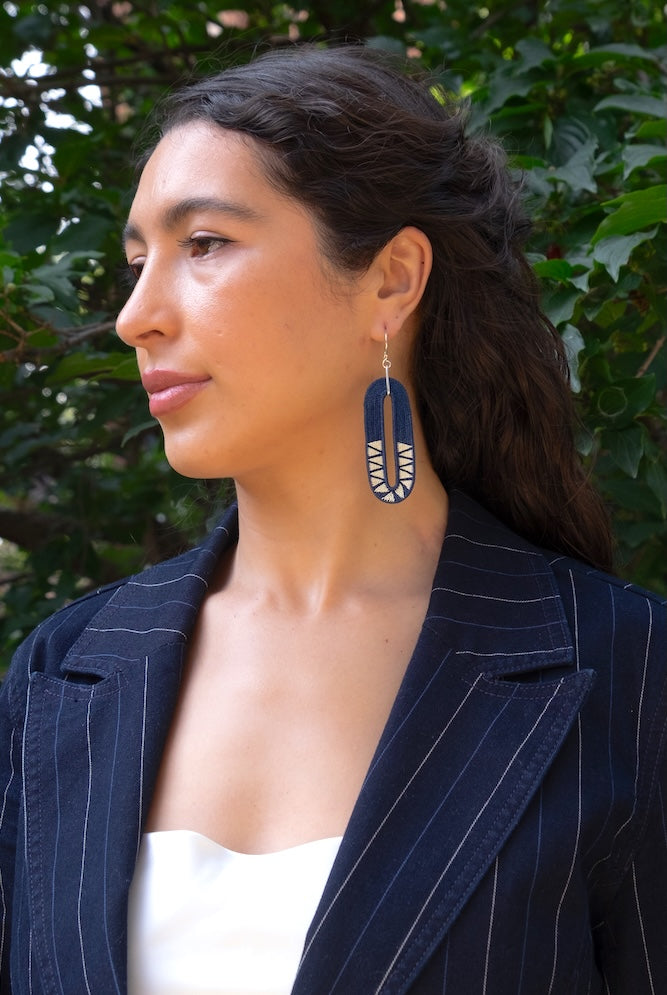 Oval Navy Earrings