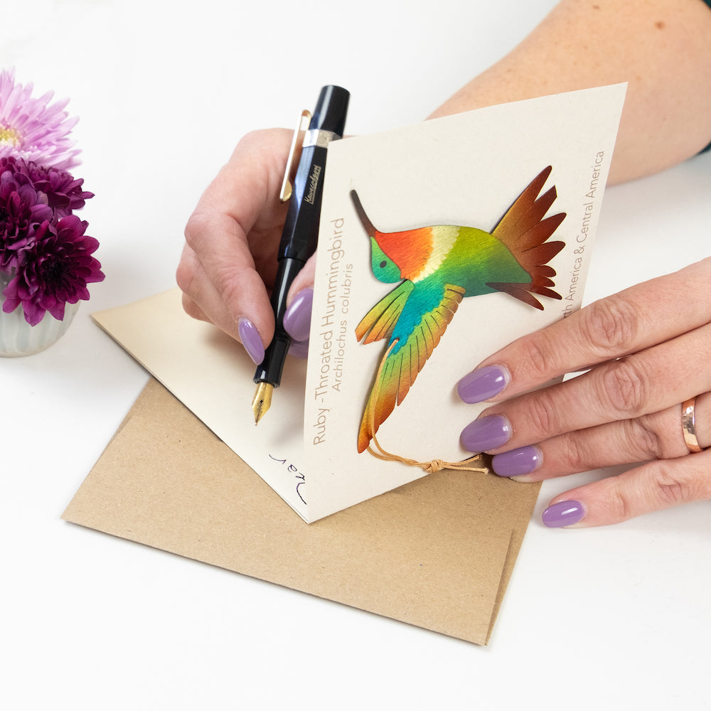 Ruby-Throated Hummingbird Ornament with Blank Notecard