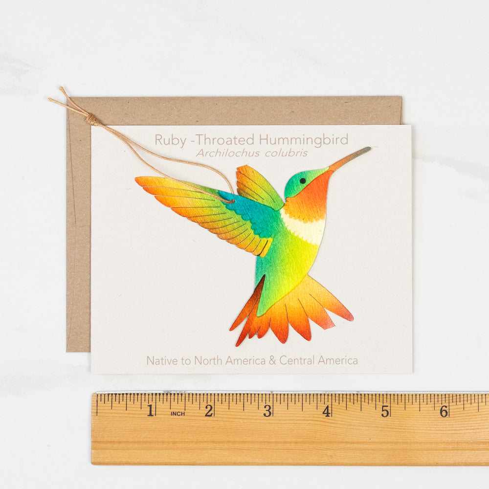 Ruby-Throated Hummingbird Ornament with Blank Notecard