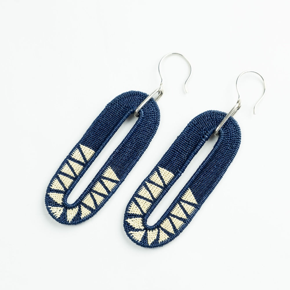 Oval Navy Earrings