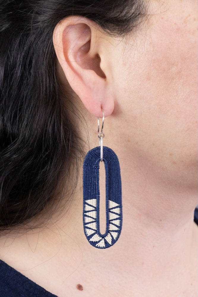 Oval Navy Earrings