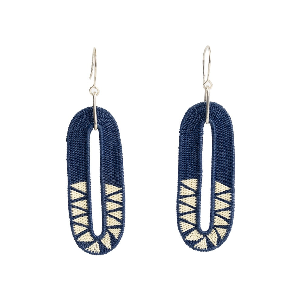 Oval Navy Earrings