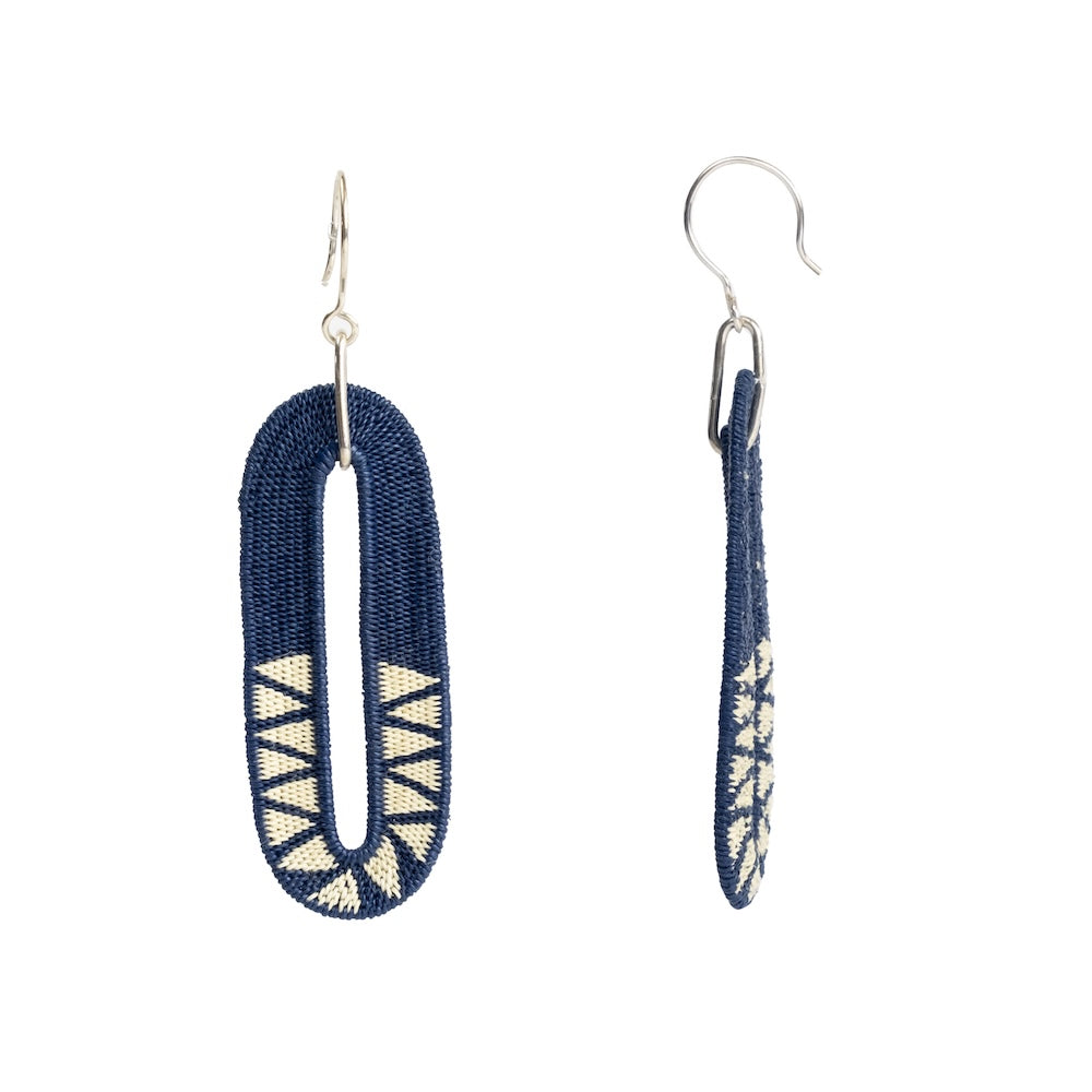 Oval Navy Earrings