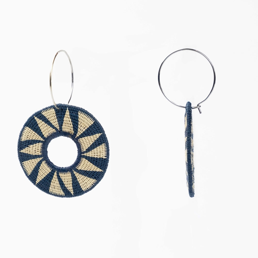 Navy Round Earrings-TAVWE