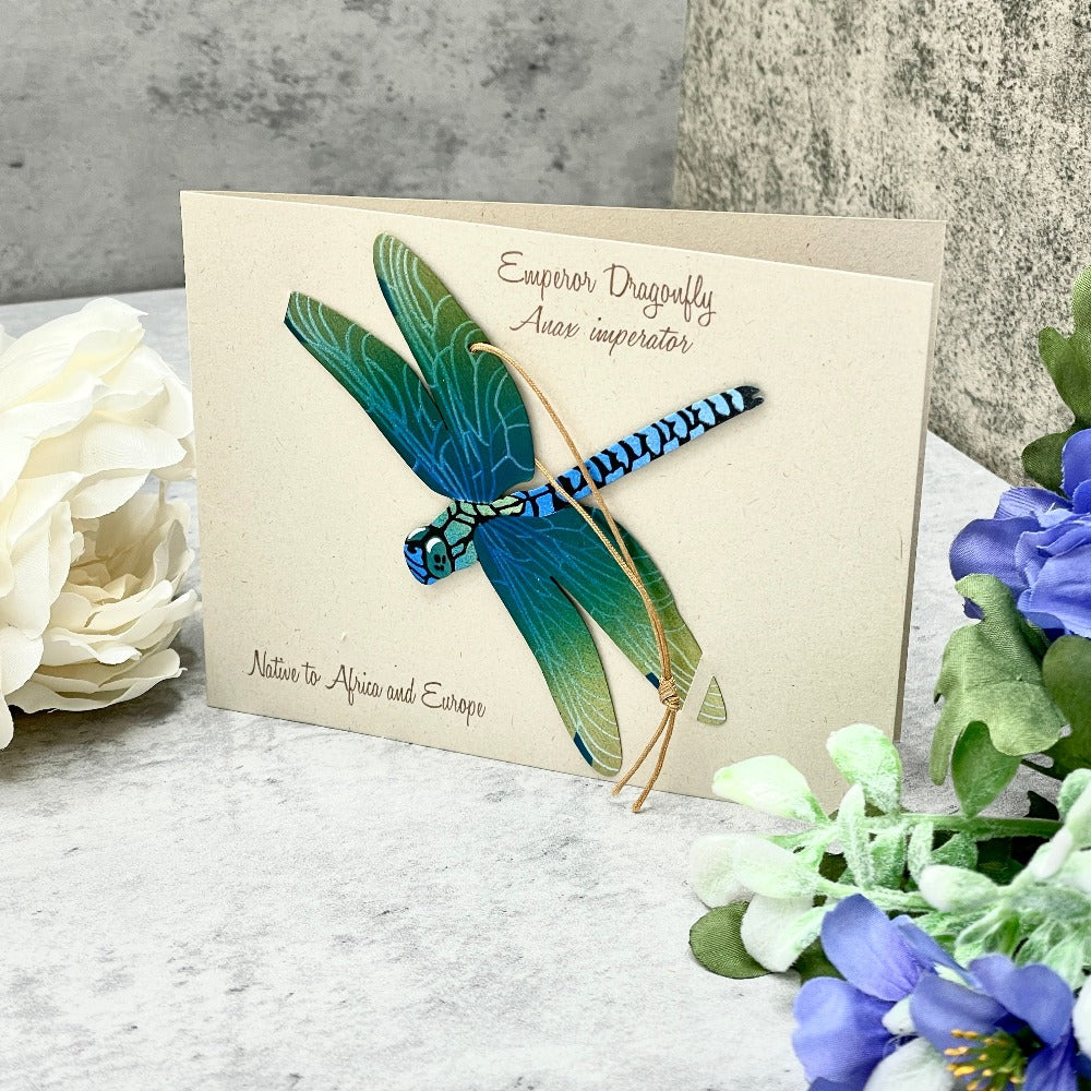 Dragonfly bronze ornament with blank notecard