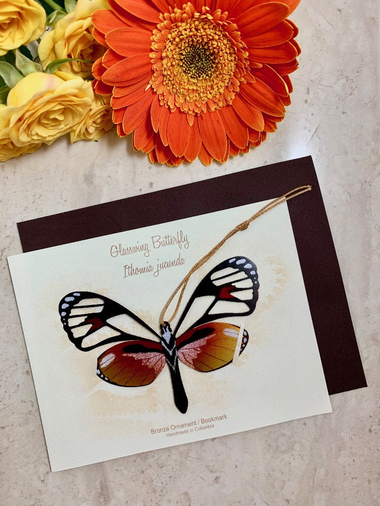Glasswing butterfly ornament handmade gift notecard thank you get well sympathy