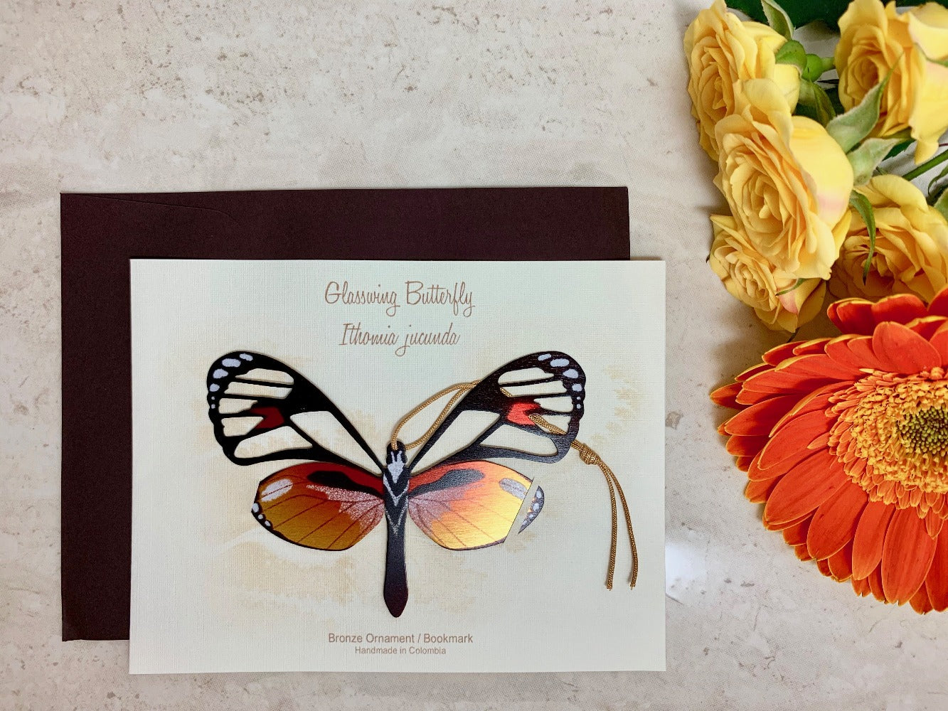 Glasswing butterfly ornament handmade gift notecard thank you get well sympathy