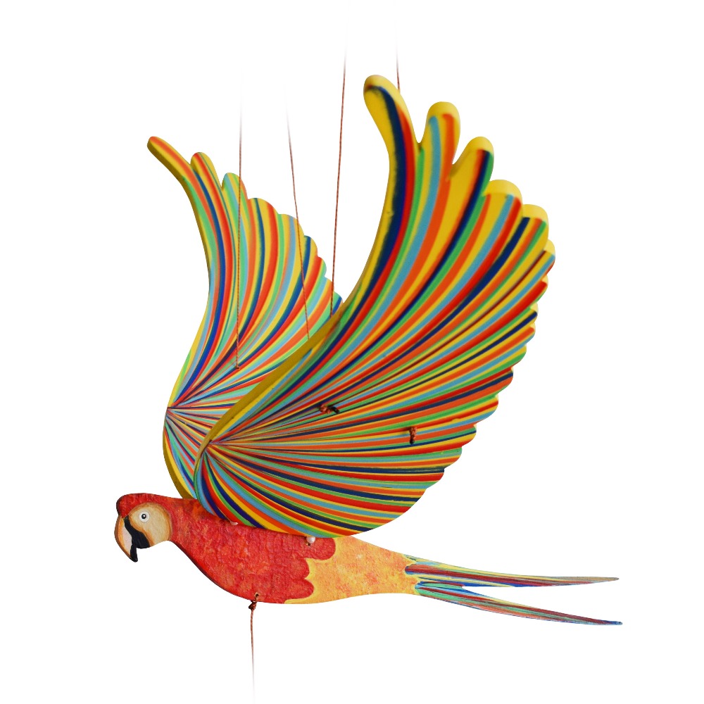 Parrot Macaw Bird Flying Mobile. Ethical Home Decor. Handmade & Hand painted in Colombia.