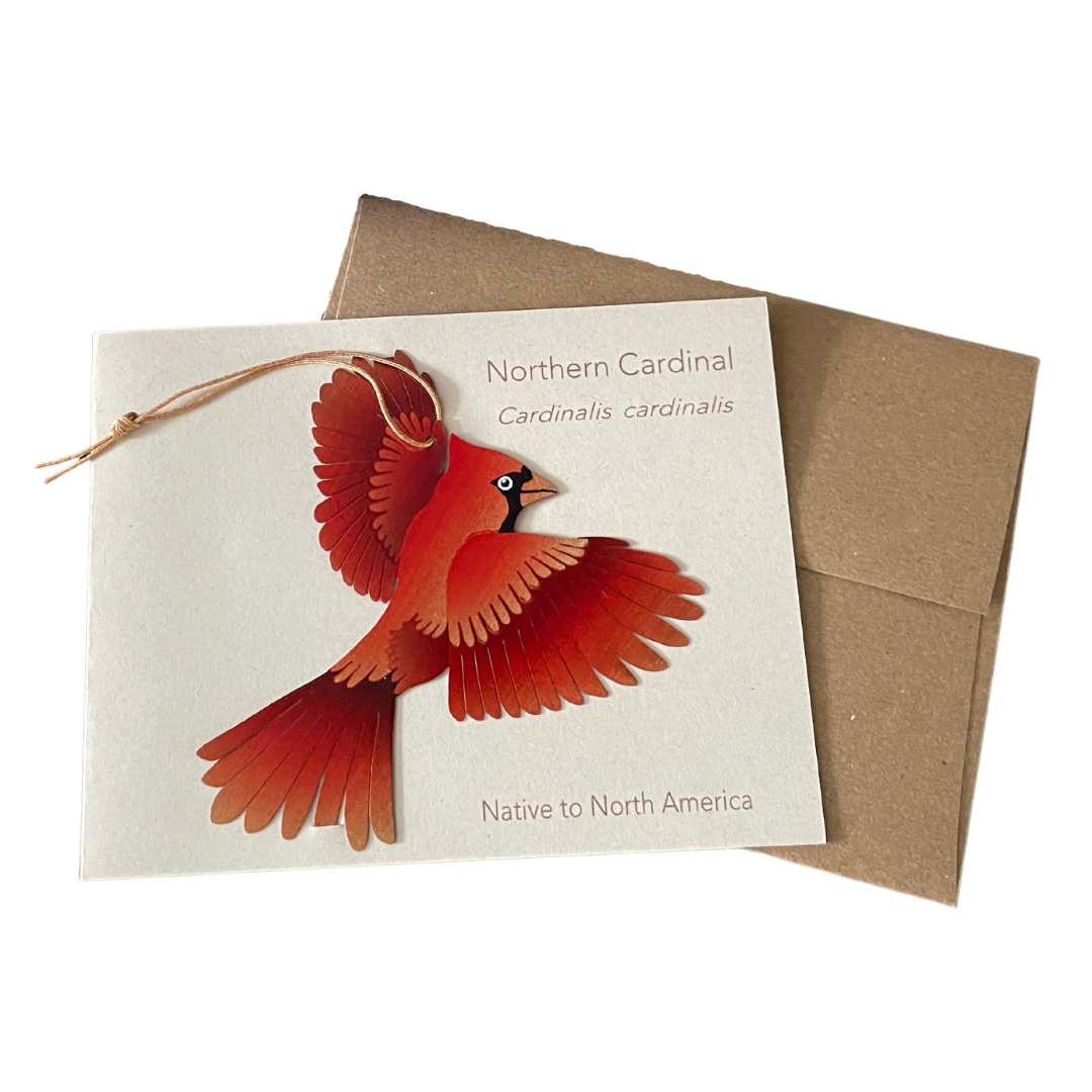 Cardinal Bronze Ornament with Blank Notecard