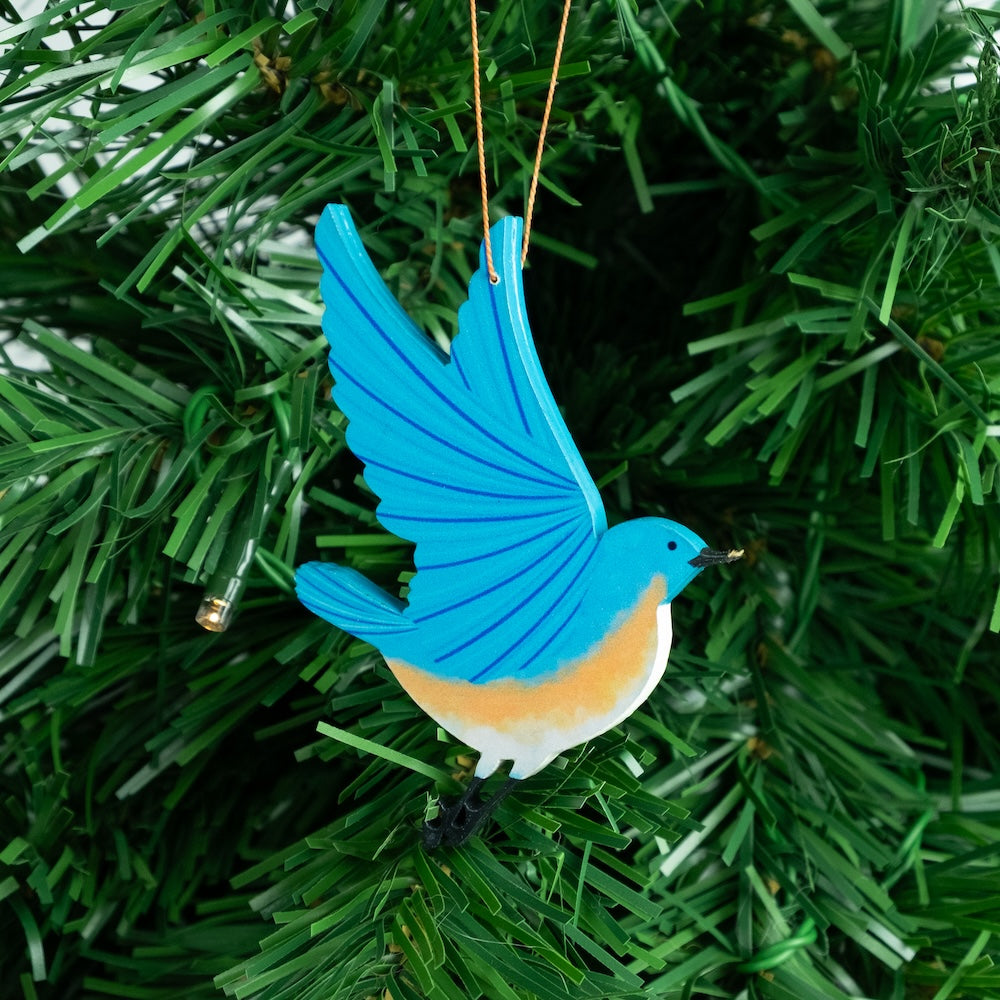 Flying Eastern Blue Bird Ornament
