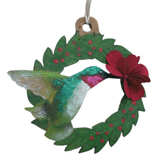 Ruby Throated Hummingbird Holiday Ornament