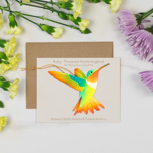 Ruby-Throated Hummingbird Ornament with Blank Notecard