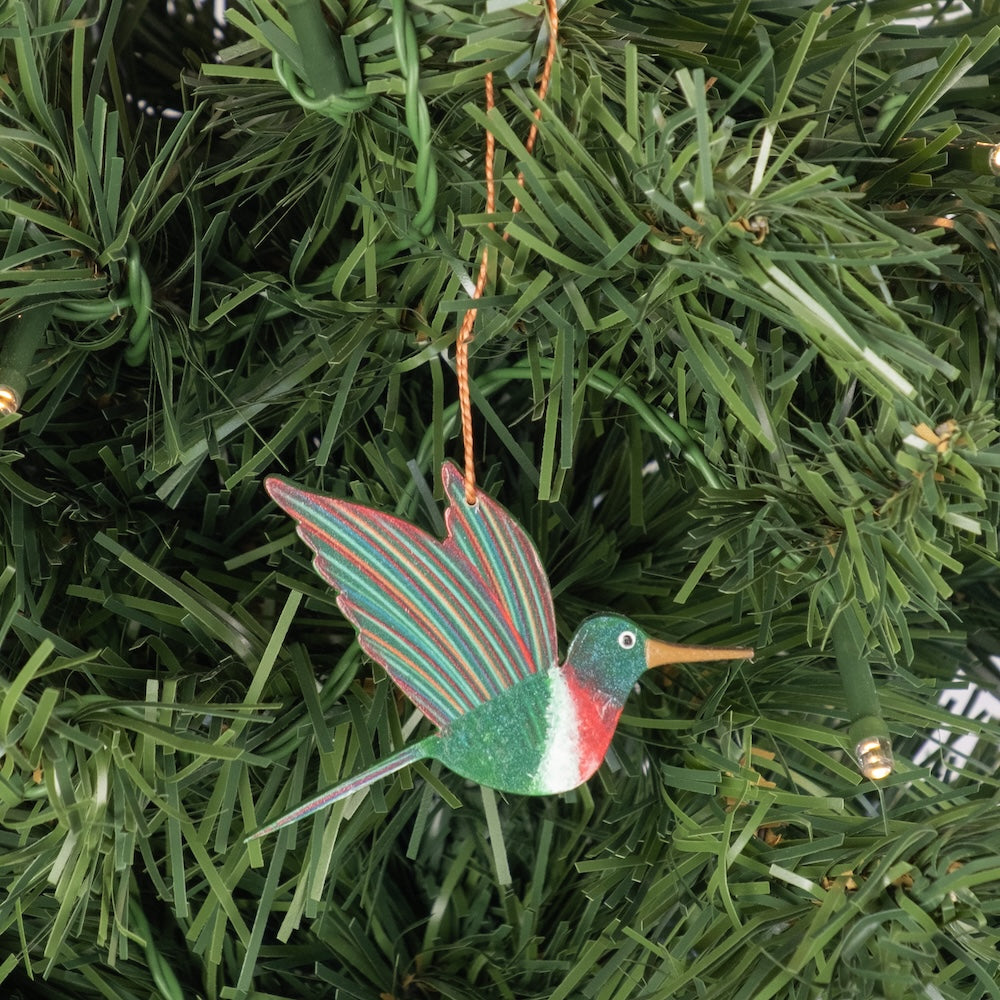 Flying Ruby-Throated Hummingbird Ornament
