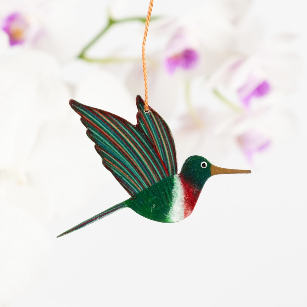 Flying Ruby-Throated Hummingbird Ornament