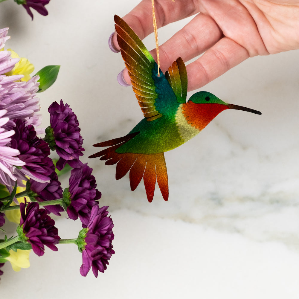 Ruby-Throated Hummingbird Ornament with Blank Notecard