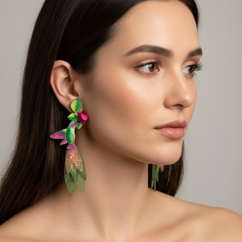 Pink Anna's Hummingbird Earrings-LG