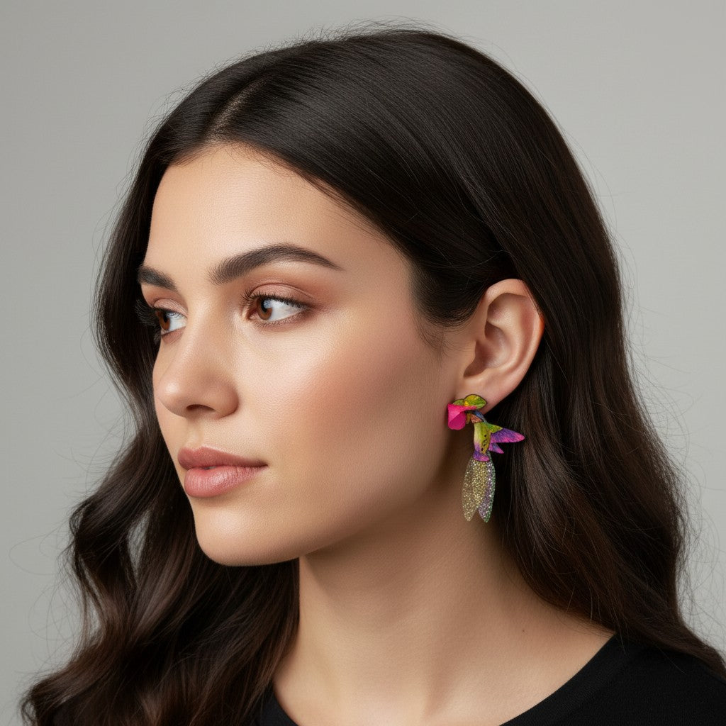 Pink Anna's Hummingbird Earrings-SM