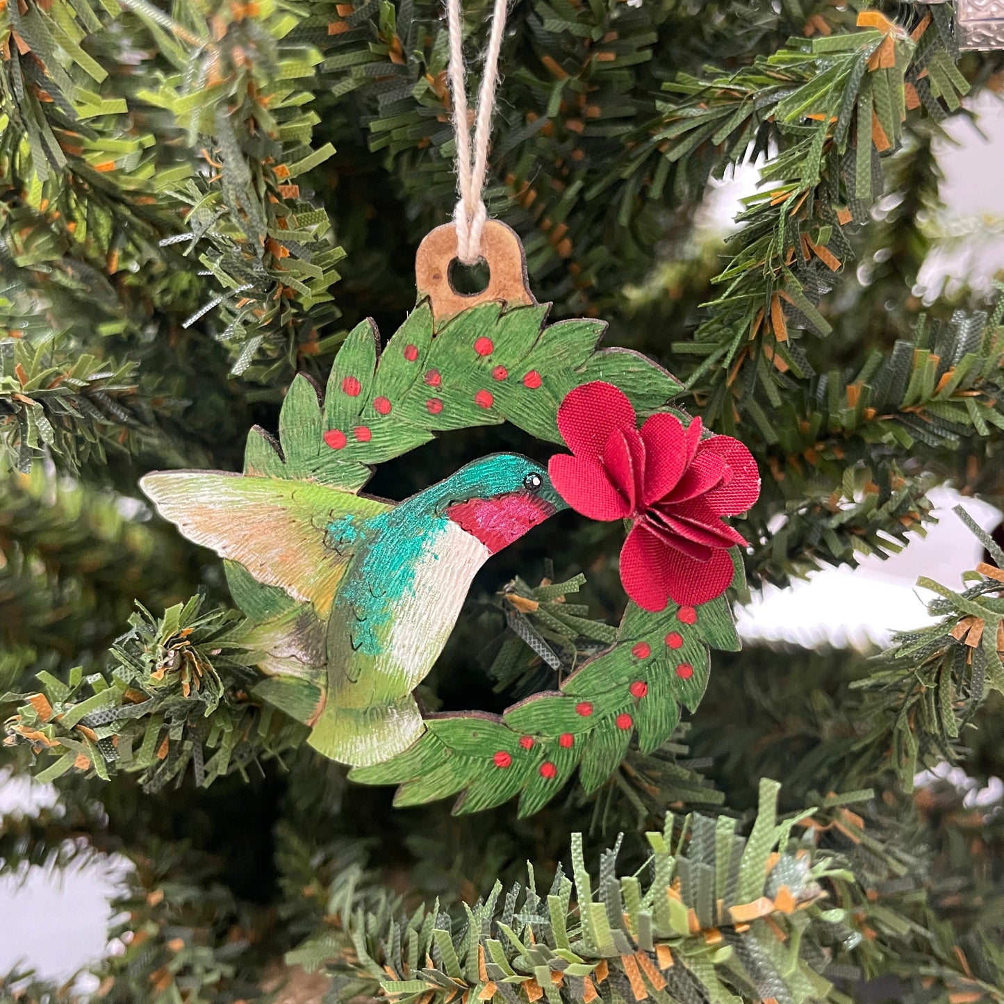 Ruby Throated Hummingbird Holiday Ornament