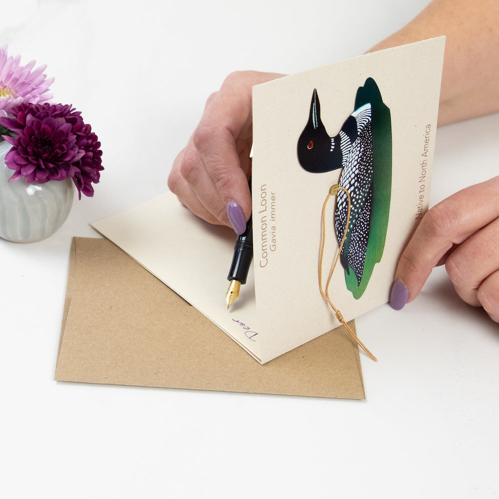 Loon Bronze Ornament with Blank Notecard