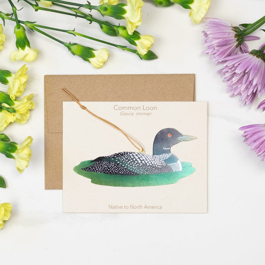 Loon Bronze Ornament with Blank Notecard