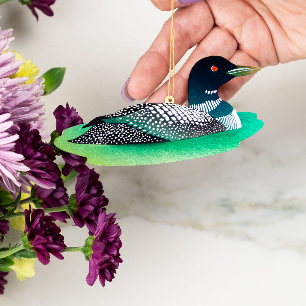 Loon Bronze Ornament with Blank Notecard