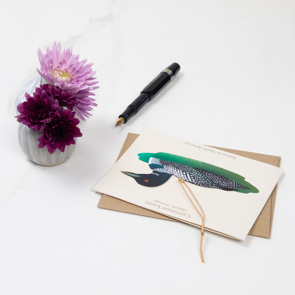 Loon Bronze Ornament with Blank Notecard