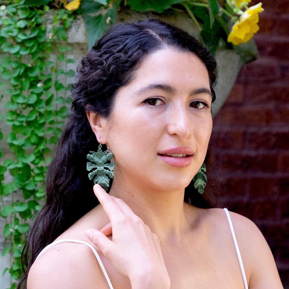 beaded monstera earrings Monstera Leaf Earring
