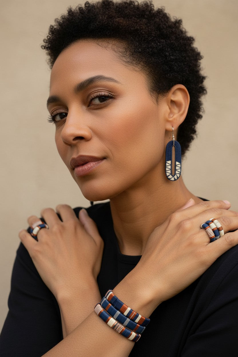 Navy Oval Earrings-TAVWE