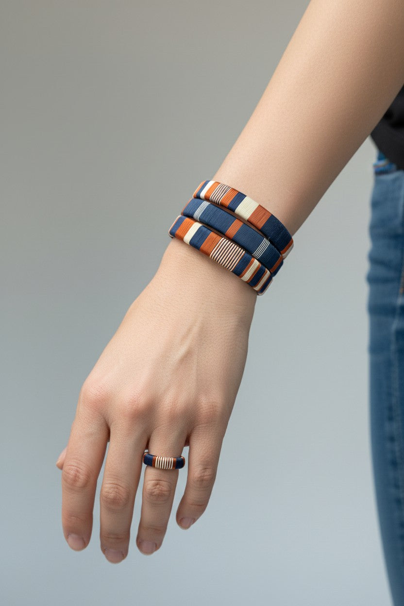 Navy & Copper wire bracelets-TAVWE