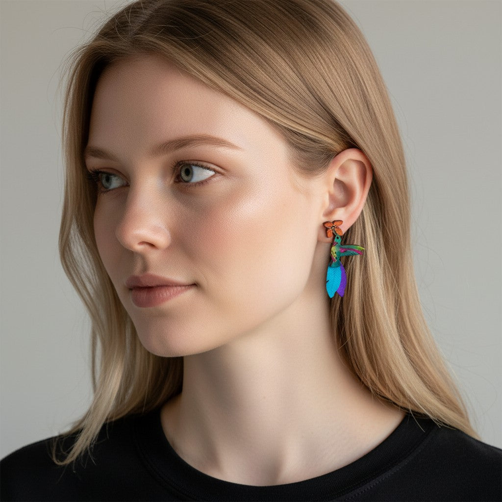 Ruby Throated Hummingbird Earrings-SM