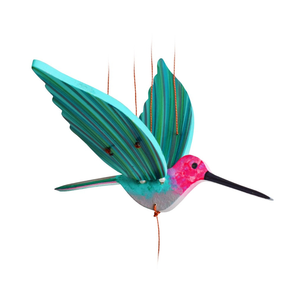 Anna's Hummingbird pink teal aqua grey handmade flying mobile fair trade ethical home decor colombia