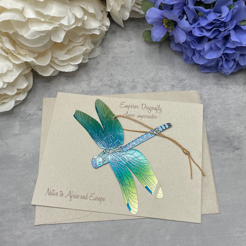 Dragonfly bronze ornament with blank notecard