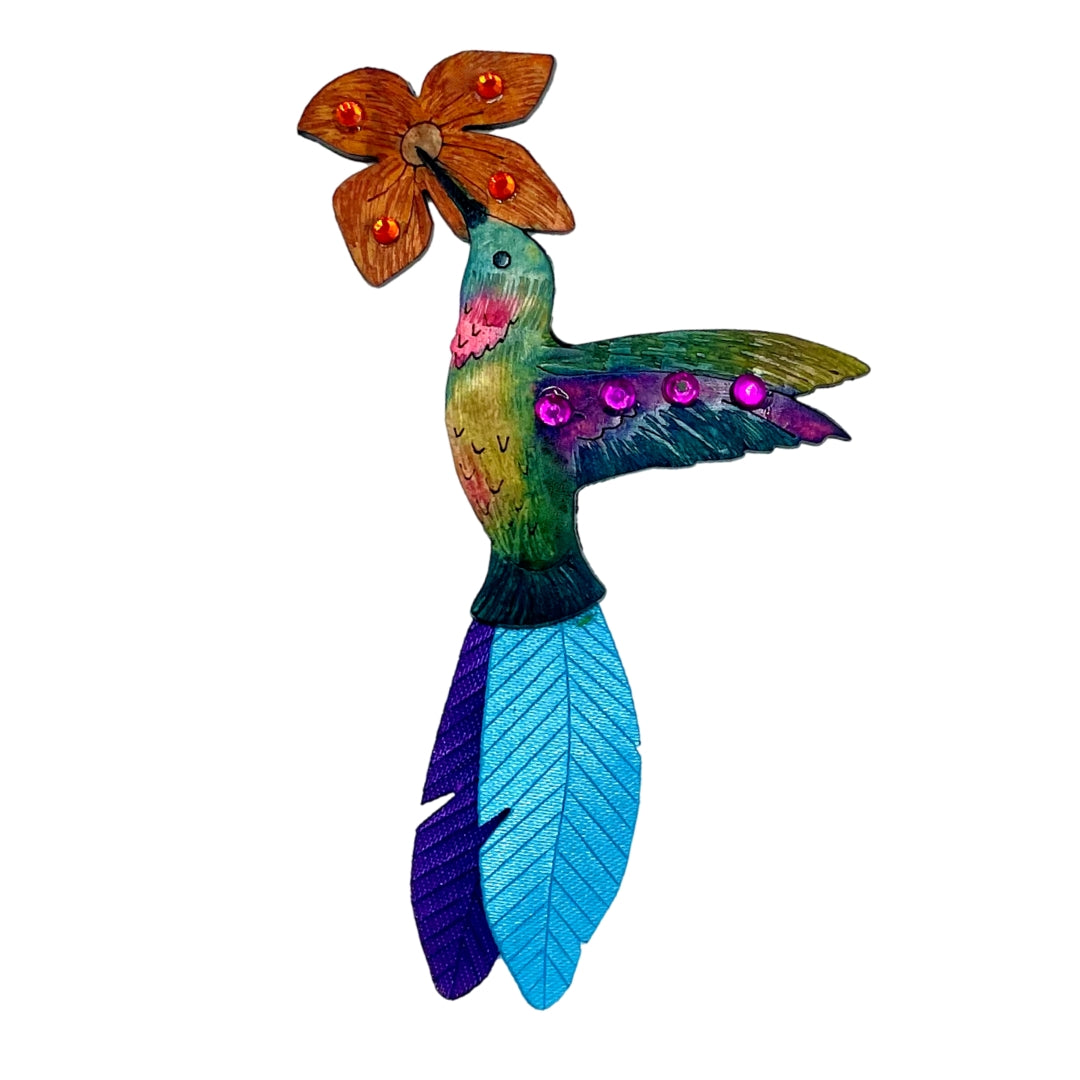 Ruby Throated Hummingbird Brooch.  Handmade in Colombia. 