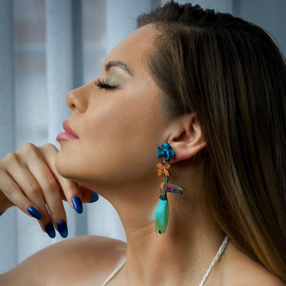 Ruby Throated Hummingbird Earrings-LG