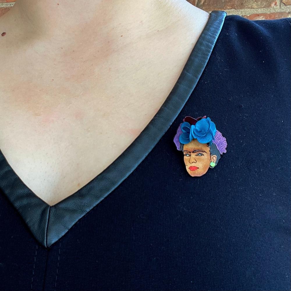 Frida Kahlo Brooch on model