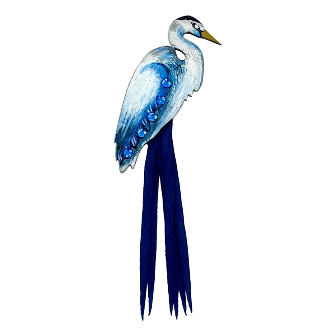 Blue Heron Brooch Pin.  Handmade in Colombial.