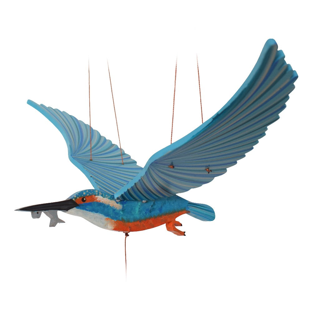 Kingfisher bird flying mobile. Ethical Home Decor. Handmade & Hand painted in Colombia. 