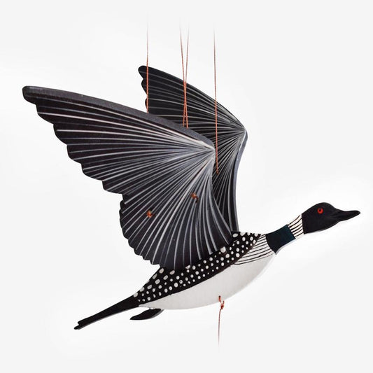 Loon flying mobile. Ethical Home Decor for men.  Handmade & Hand-painted in Colombia