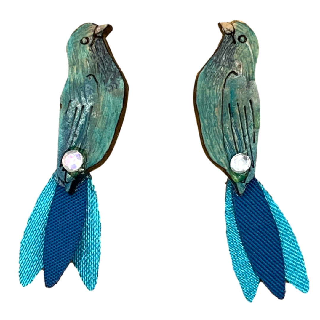 Blue Bird Earrings-Sm-2in Long-Tulia's Artisan Gallery