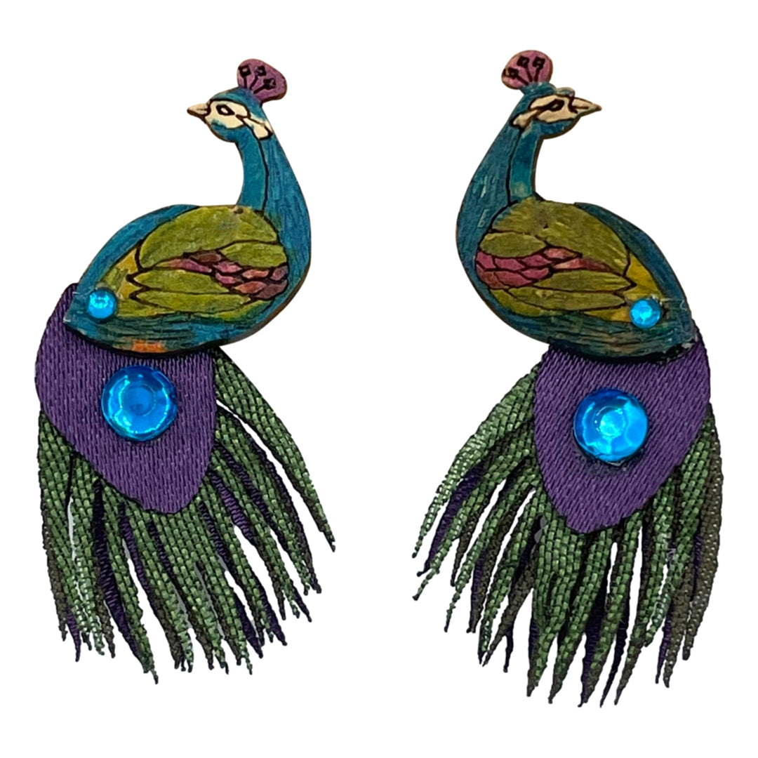 Peacock Earrings-SM-1.5in Long-Tulia's Artisan Gallery