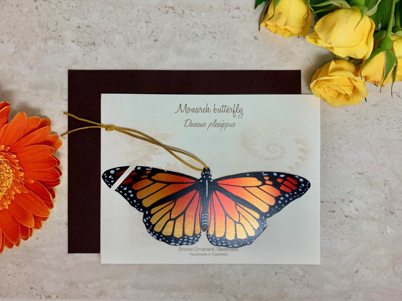 Monarch Butterfly Ornament bronze wholesale  handmade artisan made home decor Notecard Thank you get well sympathy birthday garden