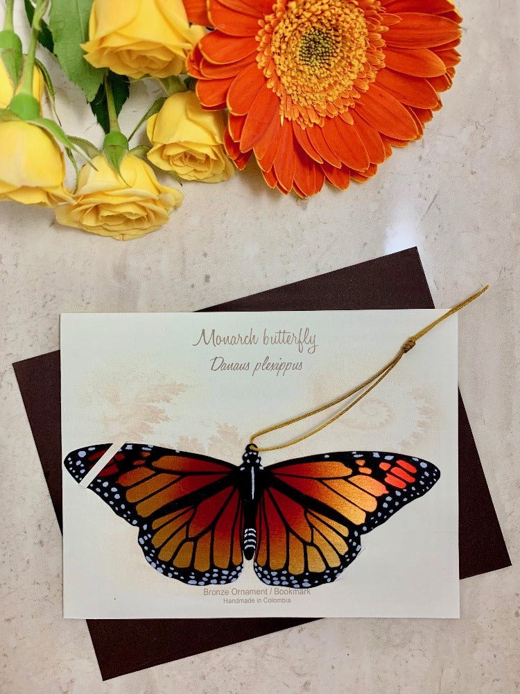 Monarch Butterfly Ornament bronze wholesale  handmade artisan made home decor Notecard Thank you get well sympathy birthday garden