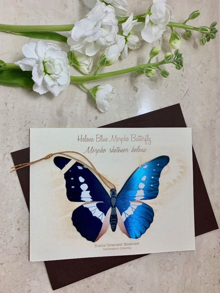 Helena Blue Morpho Butterfly Ornament Notecard ethical gift Thank you Sympathy Get Well Birthday
