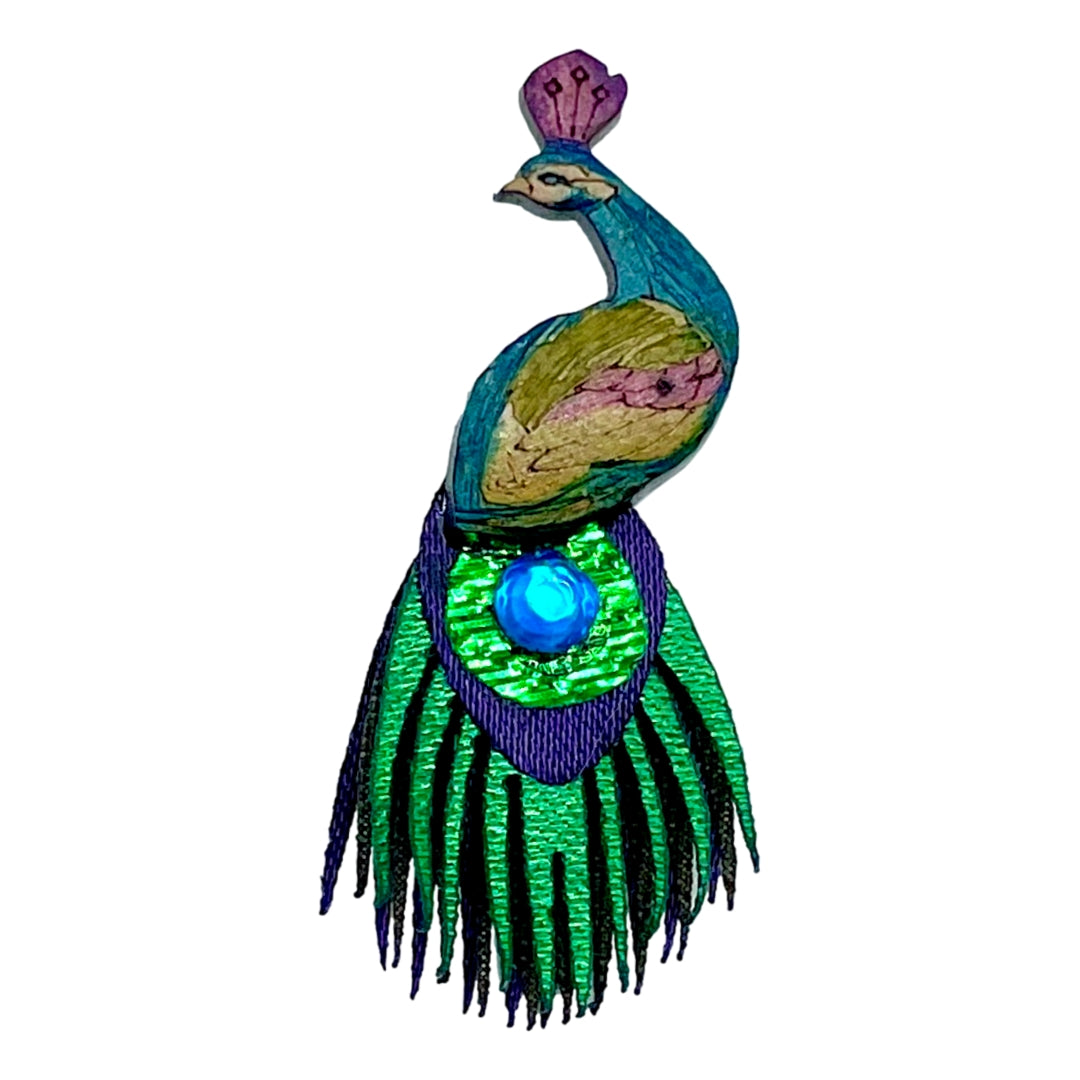 Peacock XS Pin Brooch.  Handmade in Colombia. 