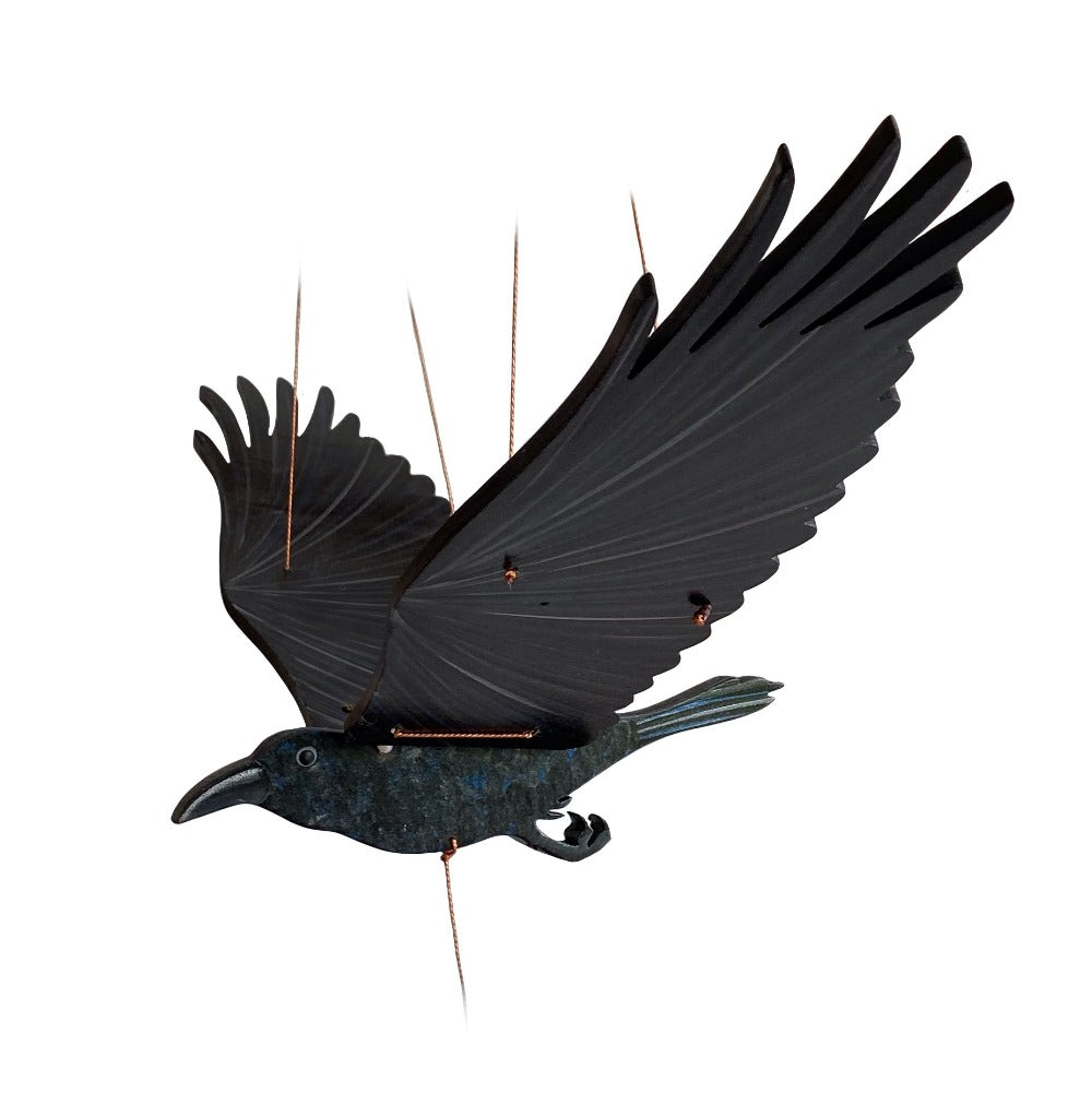 Raven Crow BlackBird Flying Mobile. Ethical Home Decor. Handmade & Handpainted in Colombia
