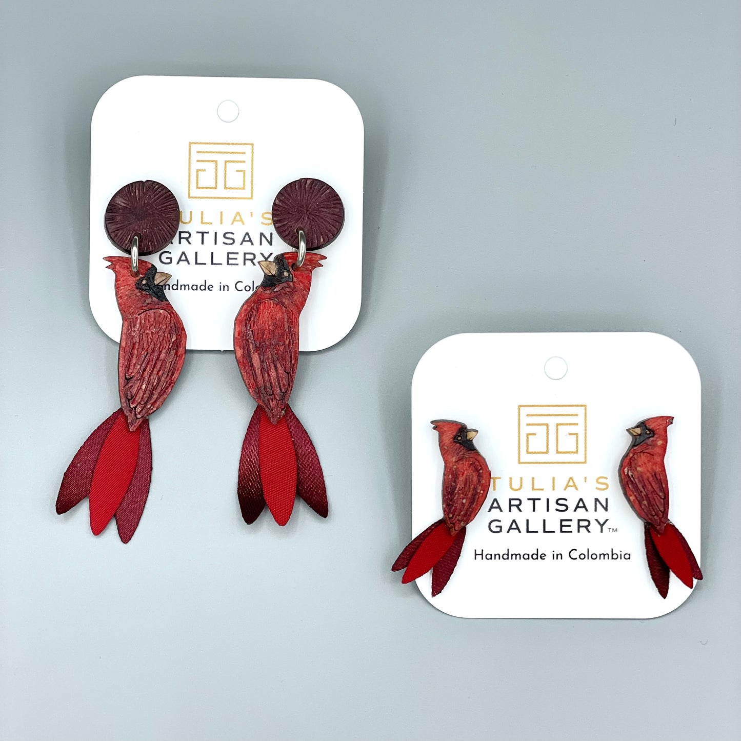 Cardinal Earrings in two sizes, SM Studs and LG dangle-Tulia's Artisan Gallery
