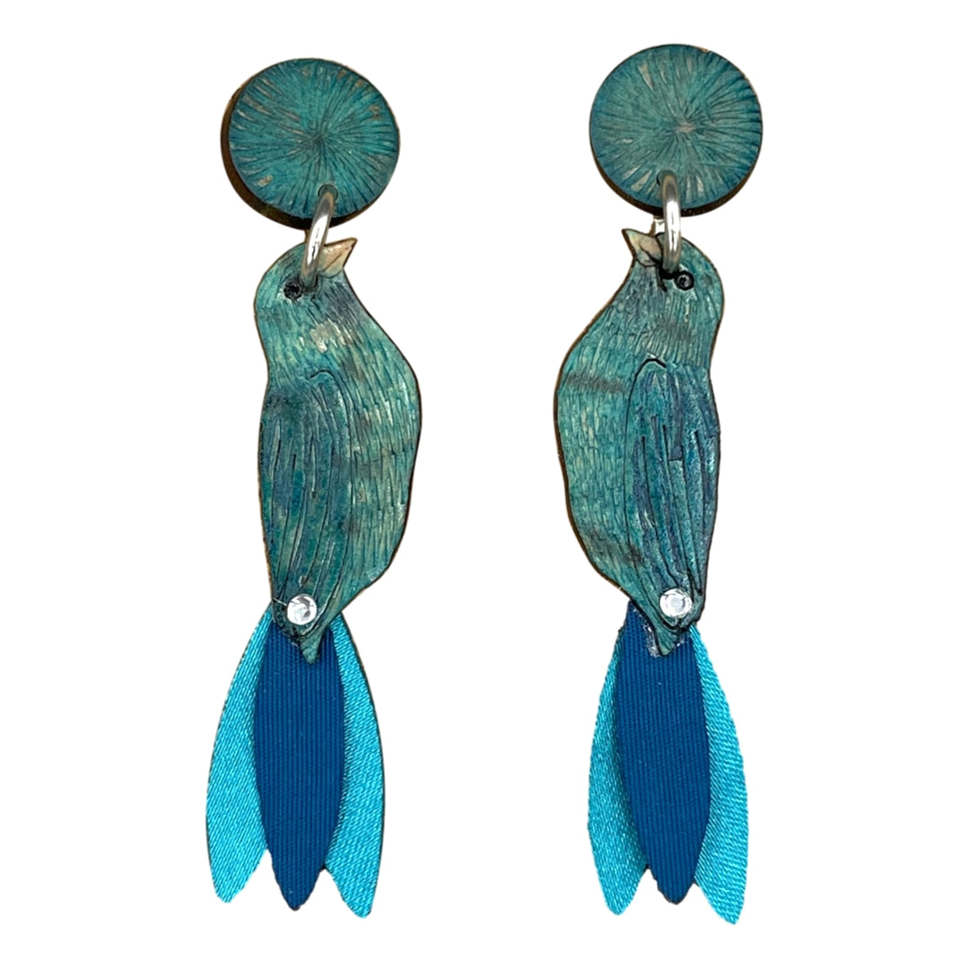 Blue Bird Earrings-LG-3.5in Long-Tulia's Artisan Gallery