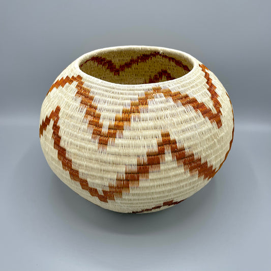 Wounaan Fine Art Vase Basket WV082 - Beige & Copper Wire-Tulia's Artisan Gallery