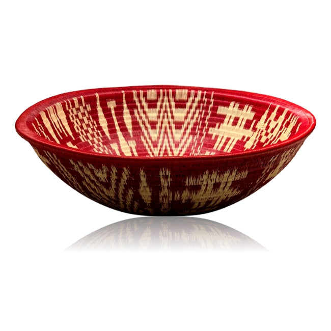 Indigenous Wounaan Art Plate bowl from Colombia. Handmade & Fair Trade. White & Red. Chunga Palm basket